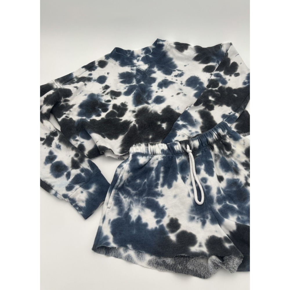 Blue Tie Dye Long Sleeve & Shorts Lounge Set XS Matching Sweat Set
